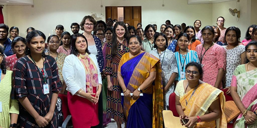 Group photo of Dr Kate O’Shaughnessy with members of Stella Maris College, a Catholic minority institution of higher education for women.