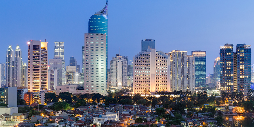 Image of the Jakarta city skyline at dusk
