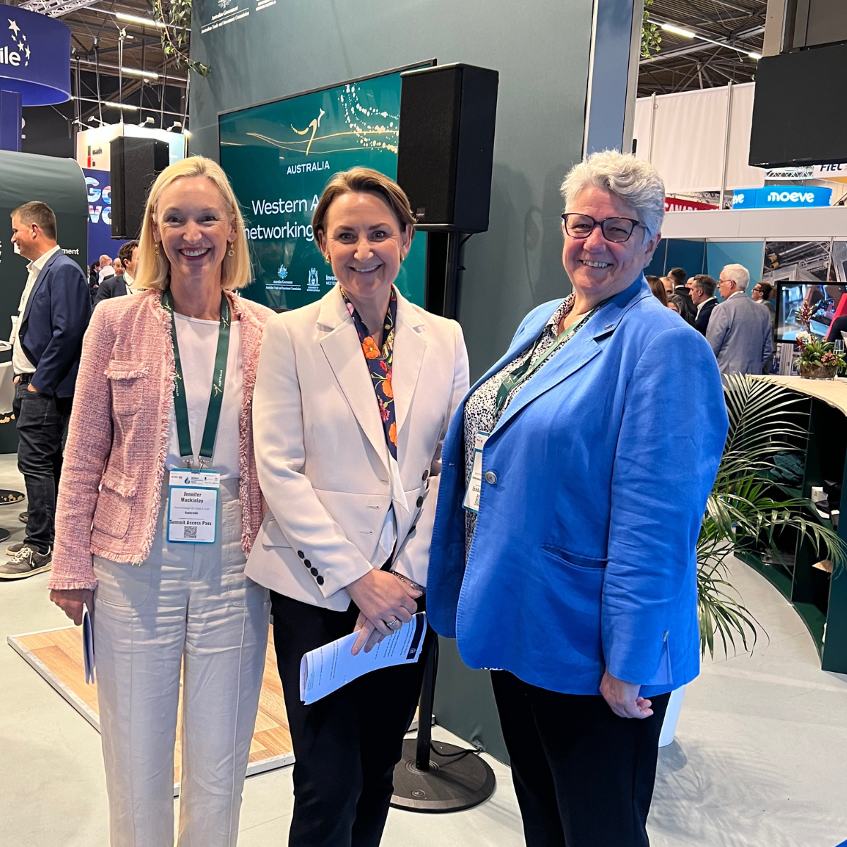 Jennifer Mackinlay of Austrade, Minister Sanderson and Agent-General Angela Kelly at World Hydrogen Summit 2025